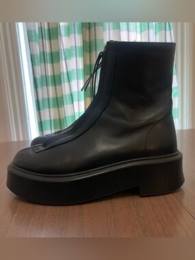 The Row Black Leather Ankle Boots
